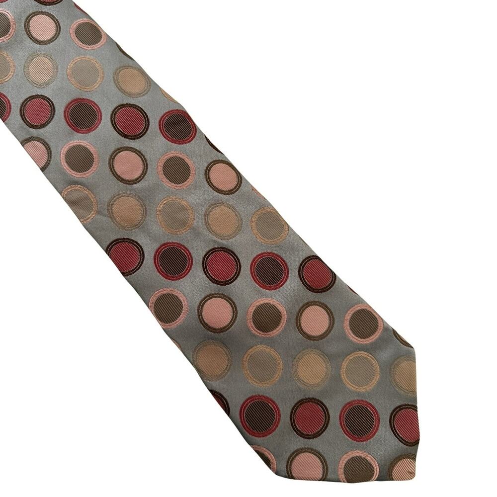 Vintage Murano Silver Gray Circle Print Silk Necktie